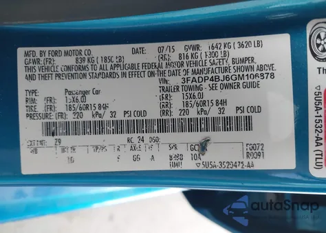 2016 Ford Fiesta Se from USA, damaged, VIN 3FADP4BJ6GM106878